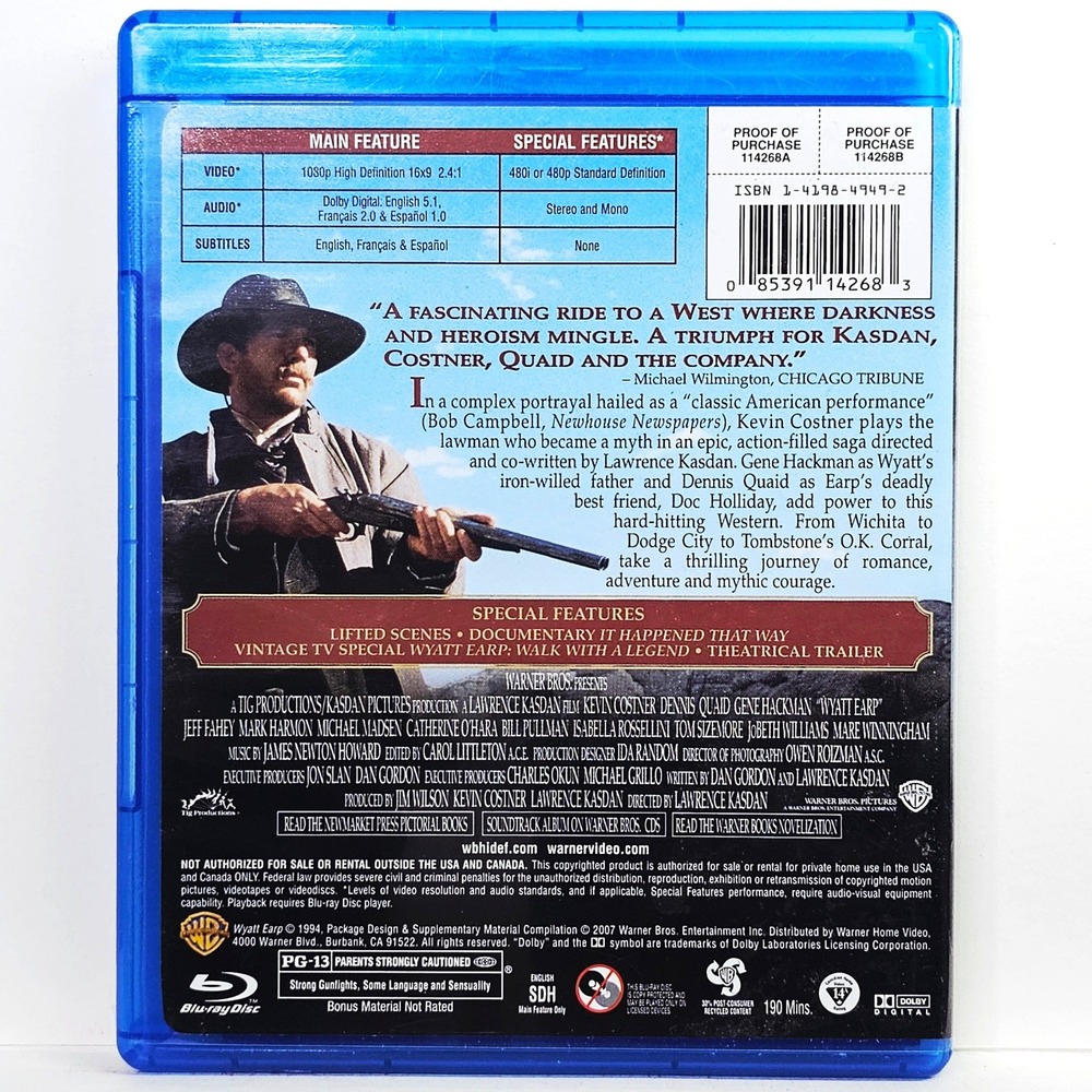 Wyatt Earp Blu-ray Kevin Costner Dennis Quaid Western Warner Bros 1994 2007 - Picture 2 of 5